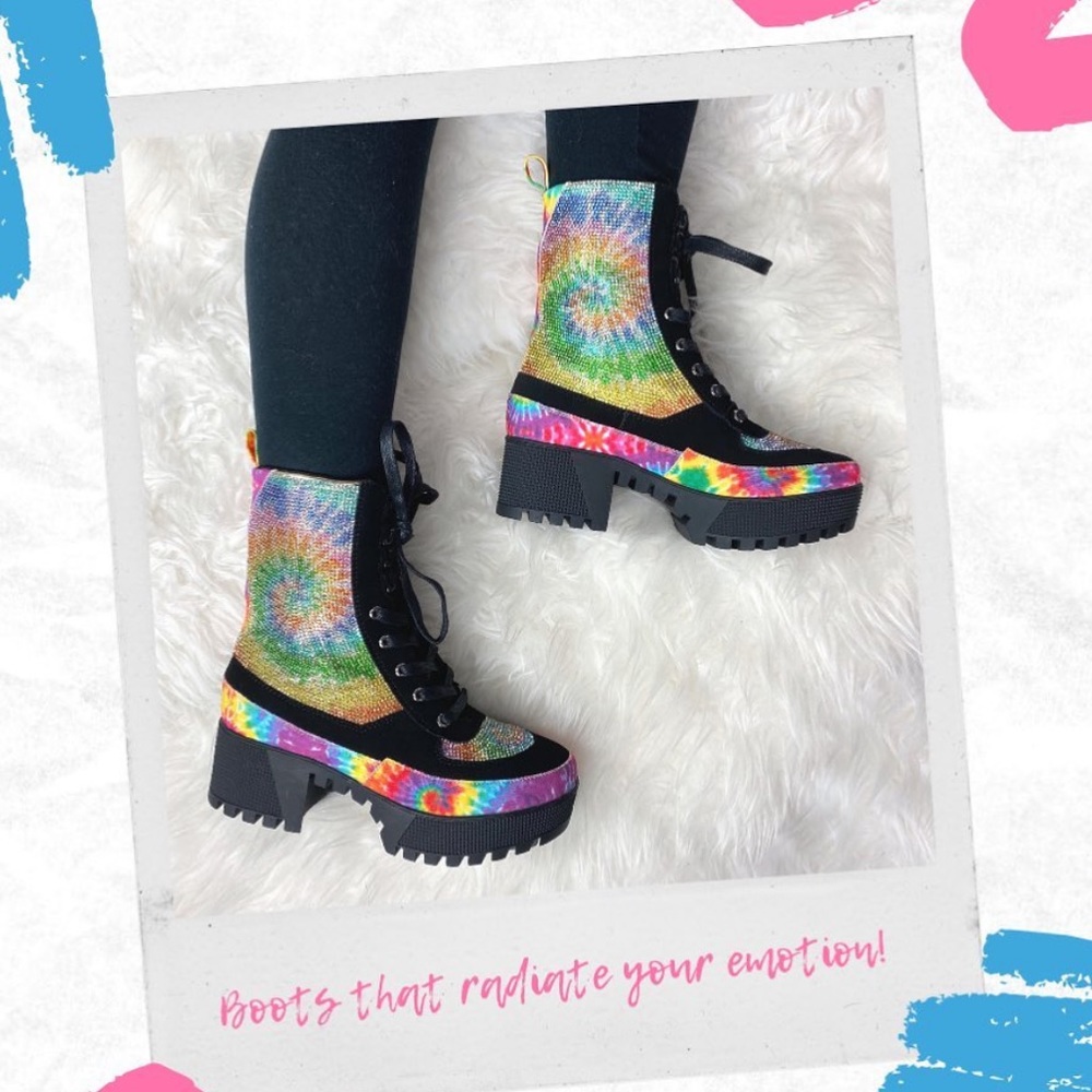 Tie Dye Rhinestoned Combat Boot - Picture 5 of 6